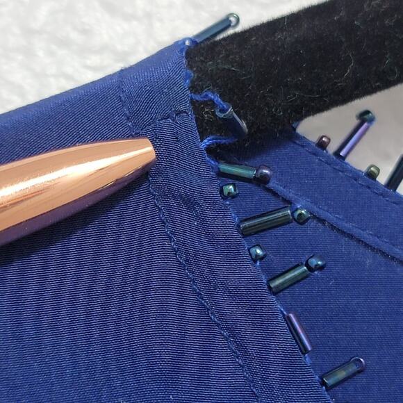 Sully Bonnelly Blue Silk Tunic 16W Asymmetric Long Fancy Beaded Hem 684 - Picture 5 of 12